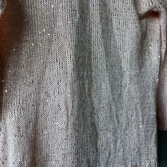 NY Collection Cardigan Women XS Open Weave Pink Sequins 3/4 Sleeve Barbie Core - Picture 7 of 13